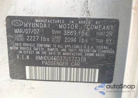 2007 Hyundai Elantra Gls/Limited/Se from USA, damaged, VIN KMHDU46D37U172318